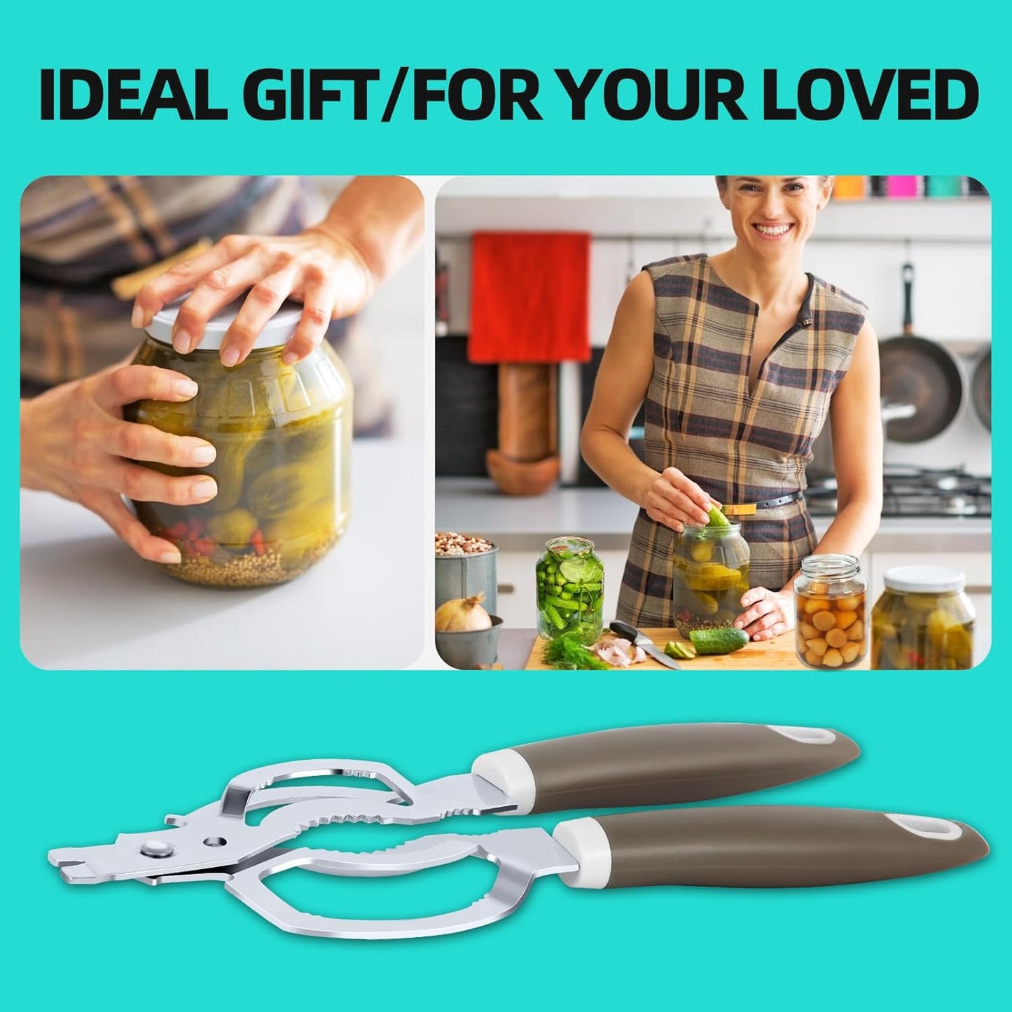 Jar Opener, Multi Jar Opener for Weak Hands, Stainless Steel Jar Lid Opener, Beer Bottle Opener for Arthritic Hands, Seniors with Arthritis