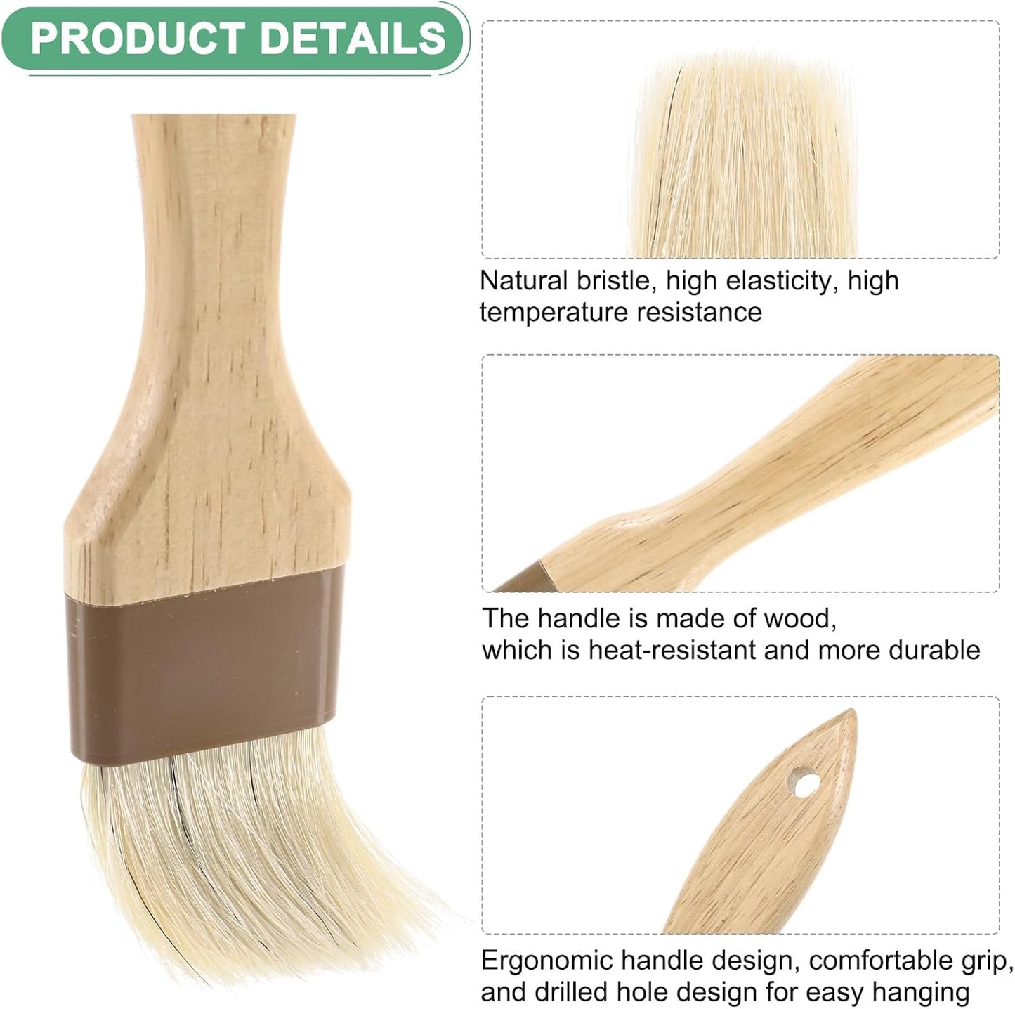 M METERXITY 2-Pack Pastry Brush, Wooden Handle Natural Bristle Basting BBQ Oil Brush for Cooking/Barbecue/Kitchen [3"]