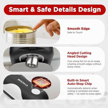 CACOE Automatic Smart Electric Can Opener with Auto Stop & USB-C Charging - Cordless Can Opener for Elderly and Arthritic Users for Seniors & Arthritis, Effortless One-Touch Open (black)