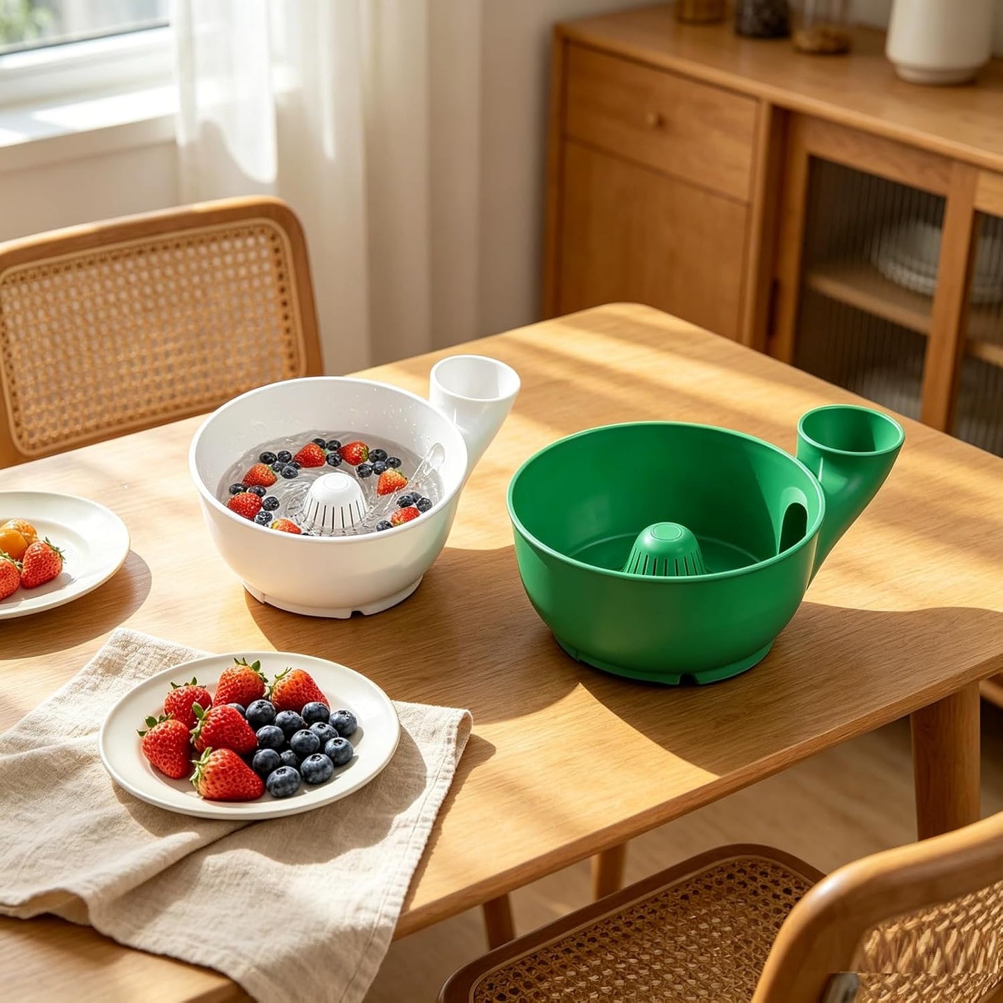 Fruit and Vegetable Washing Bowl, Multifunctional Plastic Colander with Handle, Kitchen Strainer Basket for Berries, Salad, Rinse, Drain, 10 Colors (white, S)