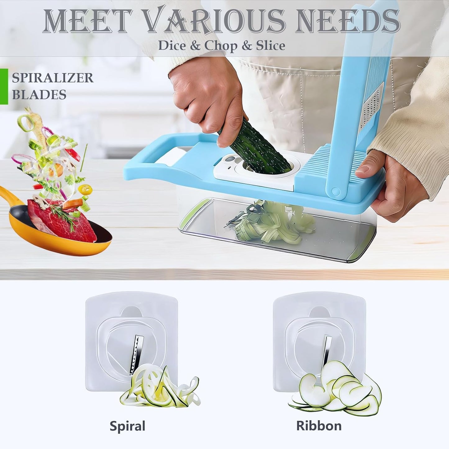 Dewpeton Pro-Series 20-in-1 Mandoline Slicer & Spiralizer, Veggie Chopper with Container, Home Essential Kitchen Gadget