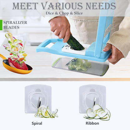 Dewpeton Pro-Series 20-in-1 Mandoline Slicer & Spiralizer, Veggie Chopper with Container, Home Essential Kitchen Gadget