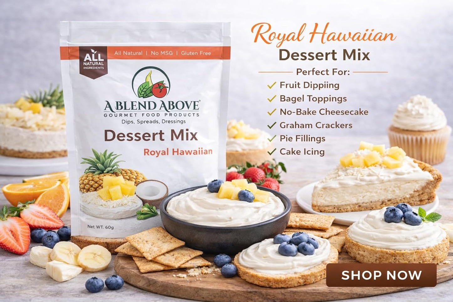 A Blend Above Banana Cream No-Bake Dessert Mix, 3 Pack, No-Bake Cheesecake, Fruit Dip, Dessert Mix, Bagel Topping, Frosting, Cheesecake Filling, Quick and Easy to Make, Makes 16 Ounces, Cream Cheese,