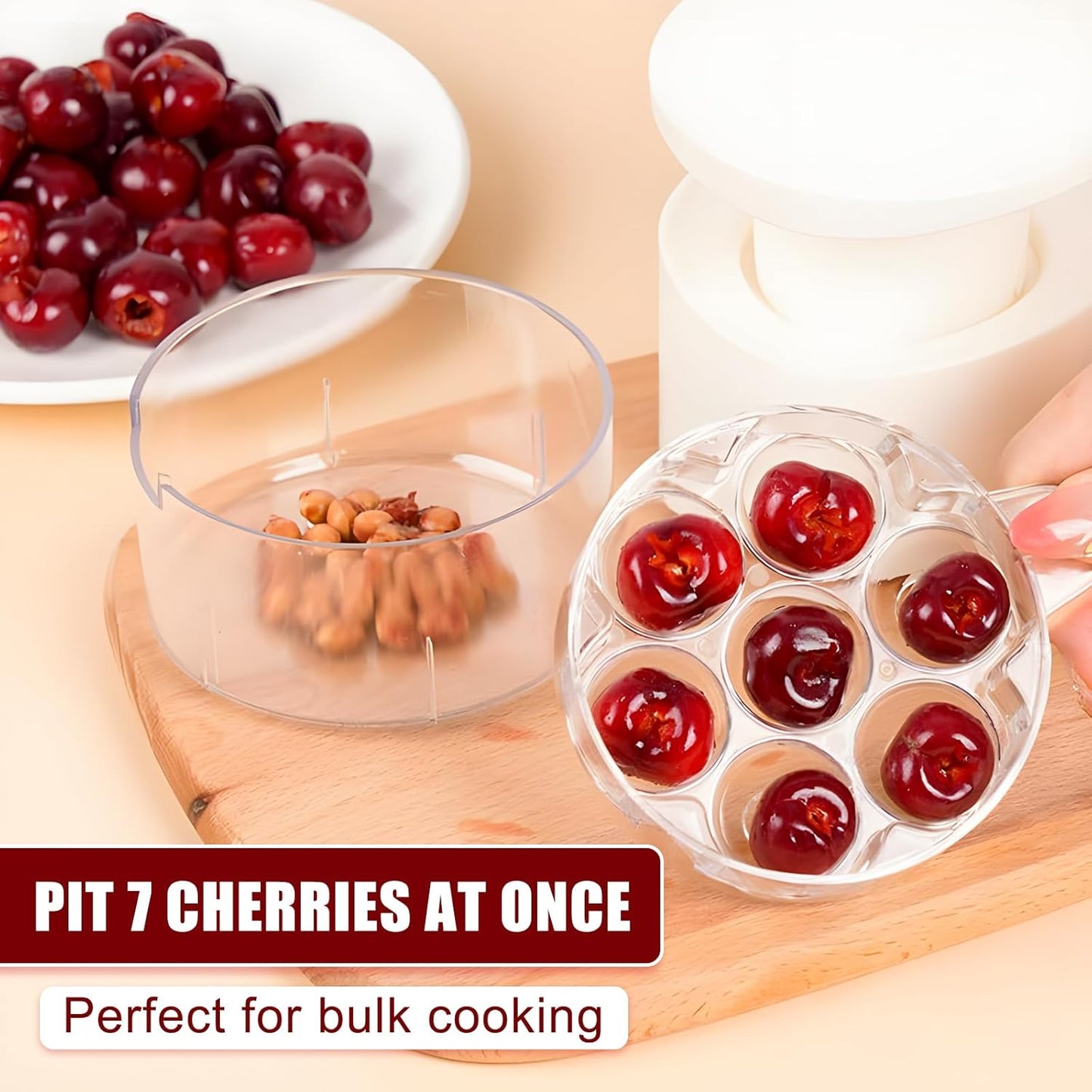 Cherry Pitter Multiple,2025 Quickly Release Multi Cherries Stoner Pitter,7-Hole Push Button Cherr'y Core Pit'ter Tool with Splatter Protector,Pit Seed Remover for Making Cherry Jam, Black