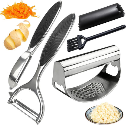 Built-in Bottle Opener Garlic Press Rocker Set Stainless Steel And All-in-One Kitchen Vegetable Peeler, Premium peelers For Kitchen - Ideal For Potato, Apple, Carrot, Fruit And More
