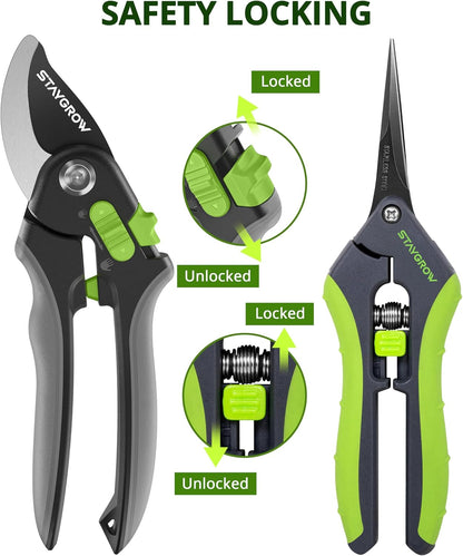 2pcs 6.5" Pruning Shears for Gardening, Ultra Sharp Garden Scissors for Precise Cuts, Stainless Steel Bonsai Clippers with Spring Loaded, 6.5 Inch Garden Shears (1pc Straight & 1pc Curved)