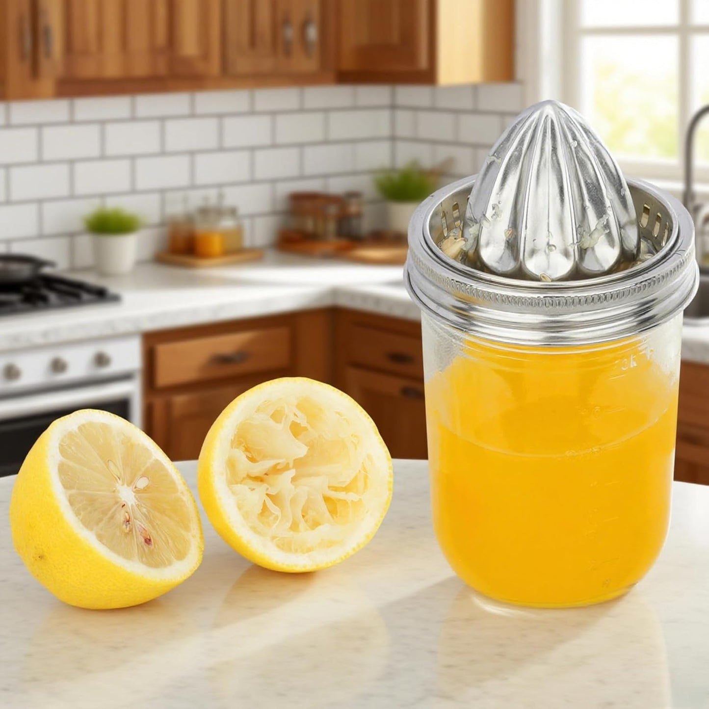 2 Pcs Juicer Lid for Mason Jar 3.38 inch Wide Mouth Stainless Steel Orange Lemon Hand Squeezer Manual Juicers
