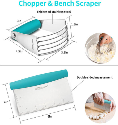 ALLTOP Stainless Steel Bench Scraper and Pastry Blender Cutter Set, Efficient Multipurpose Kitchen Baking Essential Tool with Comfortable Grip Handle-Perfect for Nut, Pie and Dough Processing - Black