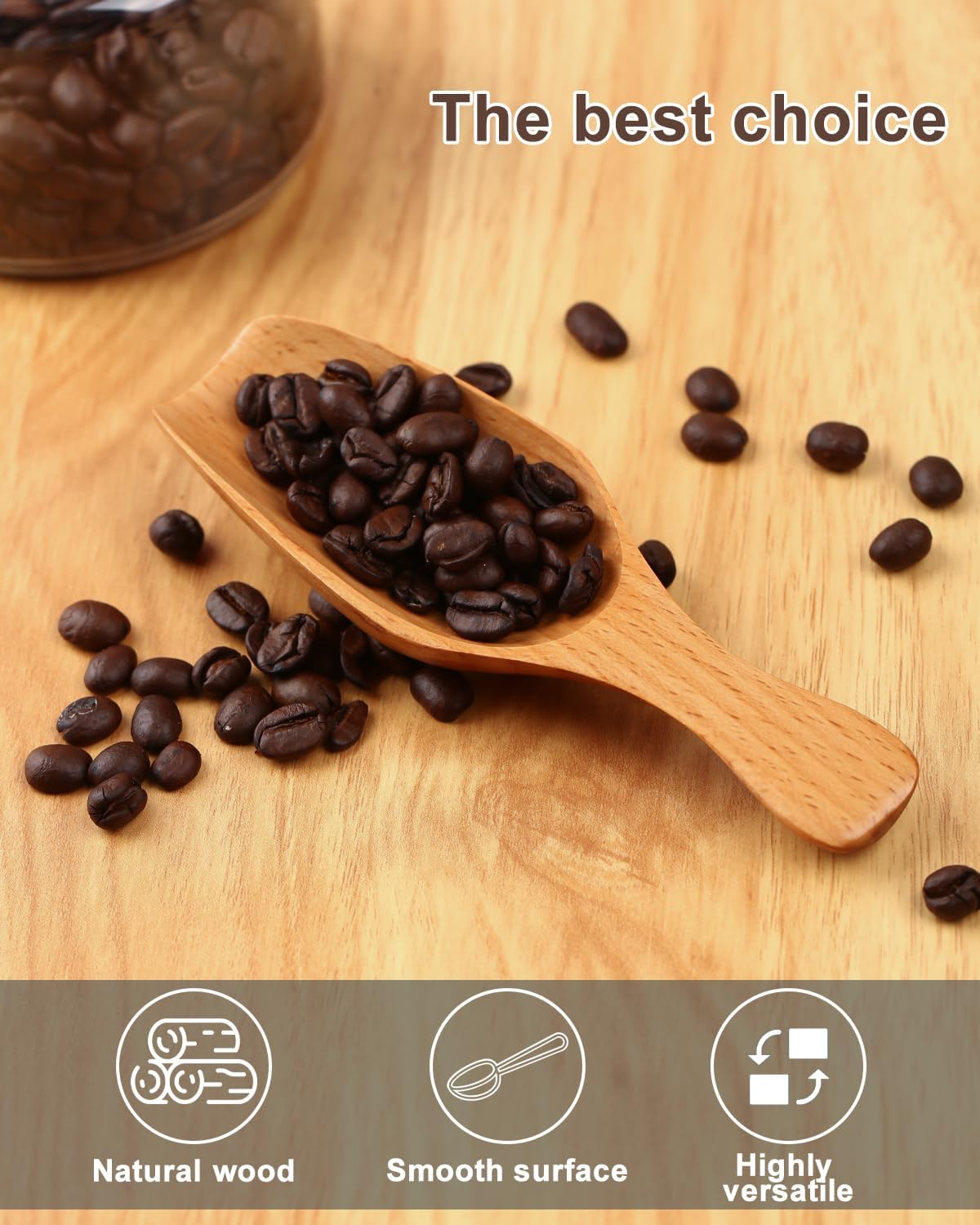 Coffee Scoop Set, 2 PCS 304 Stainless Steel Wood Handle Coffee Measuring Spoons, 15ml & 30ml for Ground Espresso Beans, Long Wooden Handle Scoop Kitchen Utensil for Scooping