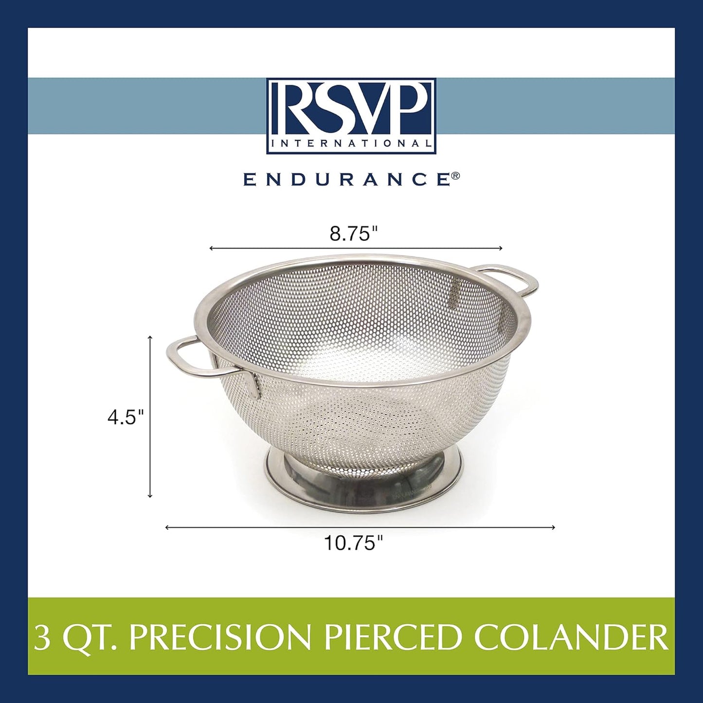 RSVP International Endurance Kitchen Collection Colander Strainer, Mini, Pierced Stainless Steel
