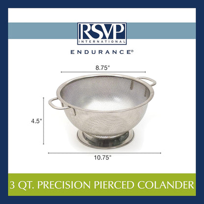 RSVP International Endurance Kitchen Collection Colander Strainer, Mini, Pierced Stainless Steel
