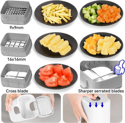 KEOUKE Multifunctional Vegetable Chopper Red - 3 Interchangeable Blades Potato French Fry Cutter with Container & Storage Box Food Chopper Dicer for Cucumber, Tomato, Carrot, Onion