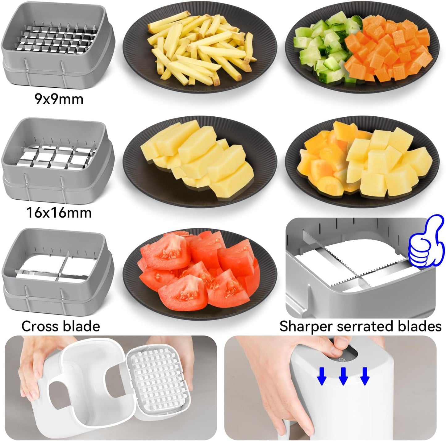 KEOUKE Multifunctional Vegetable Chopper Bowl White - 3 Interchangeable Blades Potato French Fry Cutter with Container & Storage Box Food Chopper Dicer for Cucumber, Tomato, Carrot, Onion