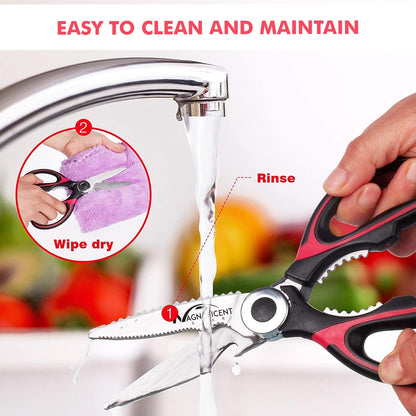 Professional Kitchen Scissors Heavy Duty - Multi-Purpose Kitchen Shears for Meat, Poultry, Food - Stainless Steel Cooking Scissors - Dishwasher Safe Culinary Shears