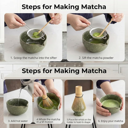 Matcha Whisk Set ,7 Pcs Matcha Set, Matcha Kit for Ceremony, Tradition Tea Set for Making Breakfast/Latte, with 20 OZ Bowl(Chawan)/Whisk and Holder, Valentine's Day Gift for Family/Friend Tea Lovers