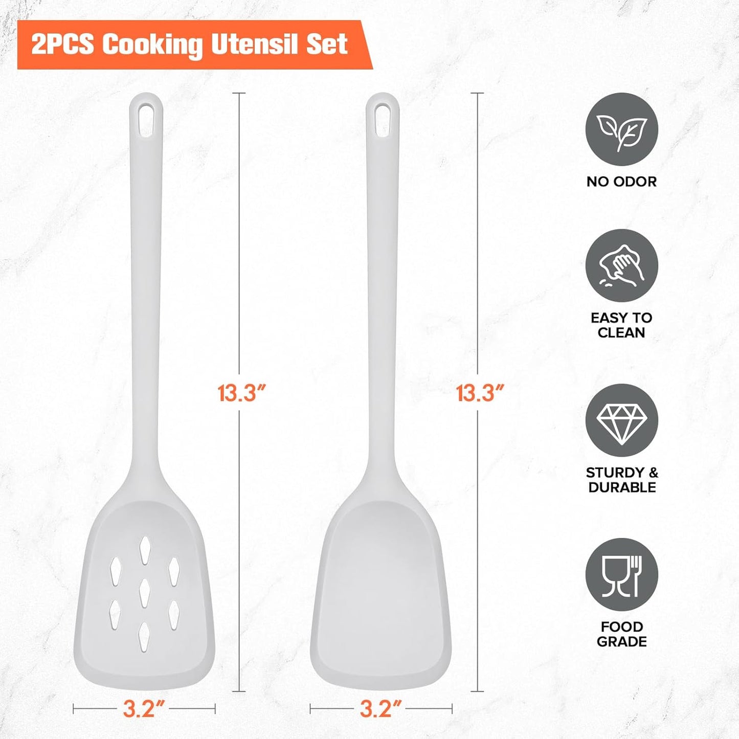 Silicone Cooking Spatula&Slotted Spatulas, Pack of 2,Solid Turner Kitchen Utensils Set for Cooking,Frying, Baking, Flipping, Turning,Heat Resistant 450℉ (Green)