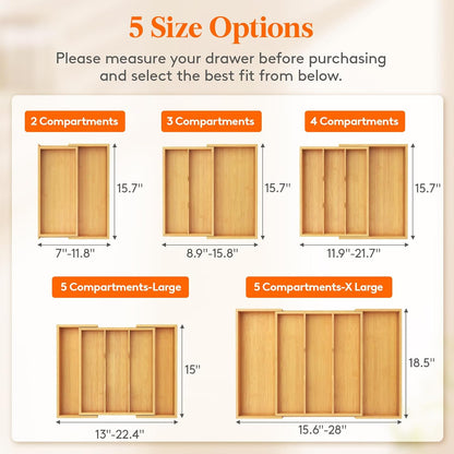Lifewit Utensil Organizer for Kitchen Drawer, Expandable Cooking Utensil Tray, Cutlery Silverware Flatware Holder, Wood Adjustable Spatula Tools Storage Divider, 8.9-15.8 x 15.75, Natural