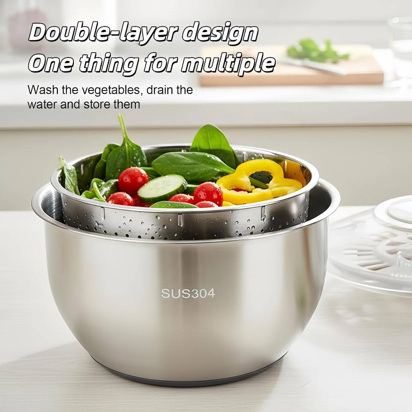 6L Stainless Steel Salad Spinner - Quick Spin Dryer for Vegetables, Lettuce, Fruit and Pasta, Commercial and Household Essential Kitchen Utensil