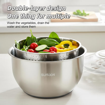 6L Stainless Steel Salad Spinner - Quick Spin Dryer for Vegetables, Lettuce, Fruit and Pasta, Commercial and Household Essential Kitchen Utensil