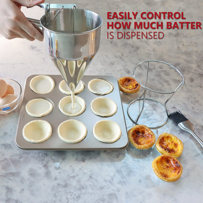 KAYCROWN Pancake Batter Dispenser, 1200ml Stainless Steel Funnel Cake Dispenser with Stand and Basting Brush, Great for Cupcakes, Waffles, takoyaki or Any Baked Goods, Batter Funnel Dispenser