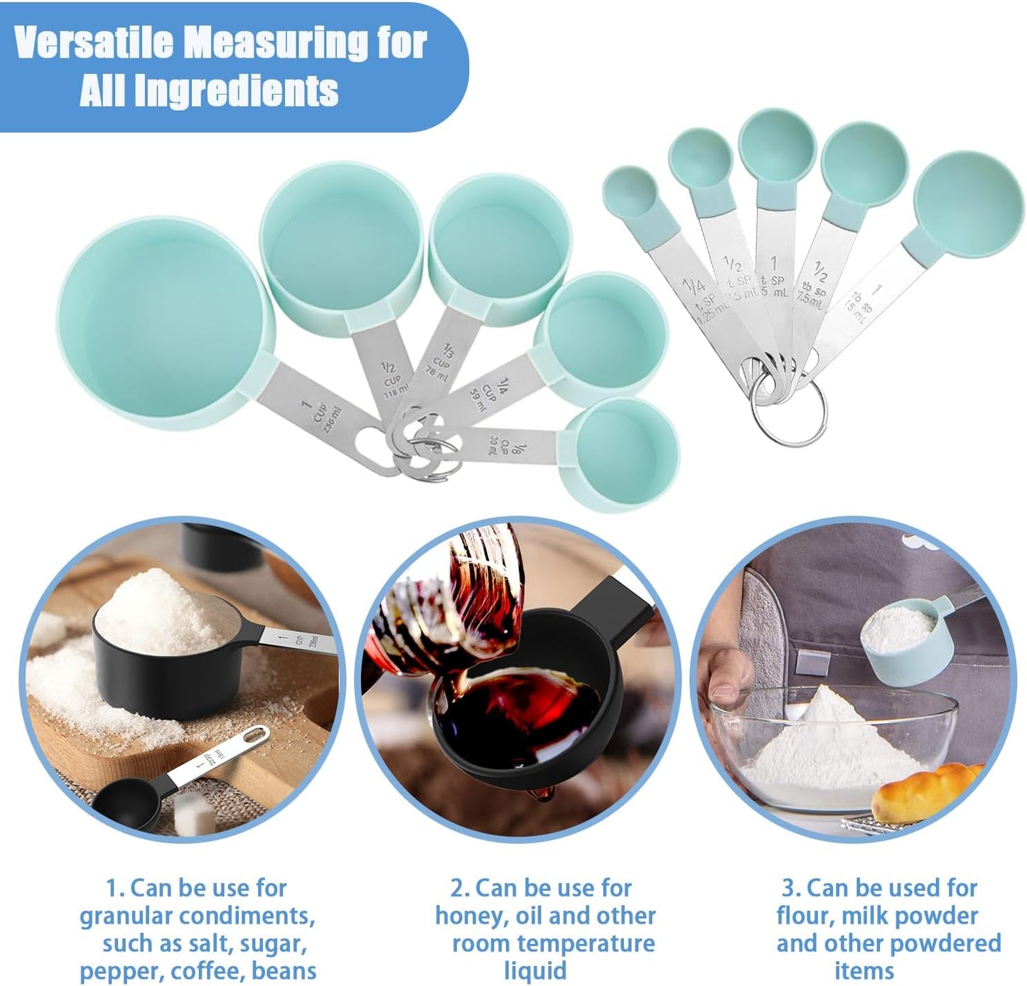 Measuring Cups and Spoons Set, 10-Piece Stackable Kitchen Tools with Stainless Steel Handles, Nesting Measurement Gadgets for Cooking & Baking (pink)