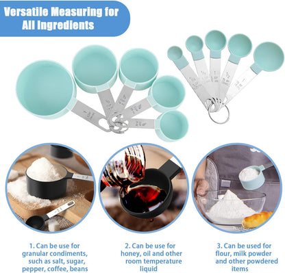 Measuring Cups and Spoons Set, 10-Piece Stackable Kitchen Tools with Stainless Steel Handles, Nesting Measurement Gadgets for Cooking & Baking (pink)