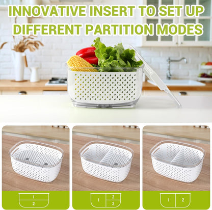 LUXEAR Fresh Produce Vegetable Fruit Storage Containers 3Piece Set, BPA-free Fridge Storage Container, Partitioned Salad Container, Fridge Organizers, Used in Storing Fruits Vegetables, Green