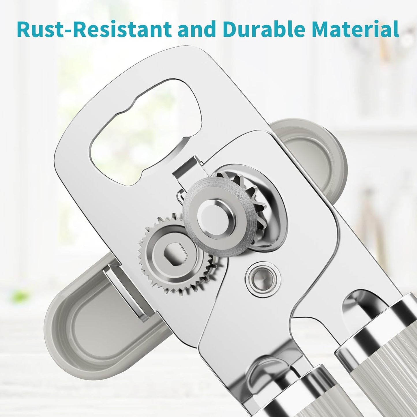 Ultrean Manual Can Opener Bottle Opener, Heavy Duty Stainless Steel Smooth Edge Manual Hand Held Can Opener With Soft Touch Handle, Rust Proof Oversized Handheld Easy Turn Knob (Black)