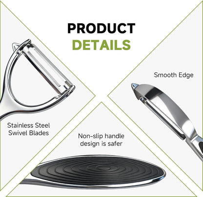 2 Pack Vegetable & Potato Peelers | Y & I Shape | Stainless Steel Blades | Ergonomic Non-Slip Handle | Dishwasher Safe | Fruit & Veggie Peeler Set
