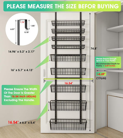 Mefirt White 9-Tier Over The Door Pantry Organizer, Pantry Organization and Storage, Deep Baskets Hanging Heavy-Duty Metal, Wall Spice Rack Seasoning Shelves for Home & Kitchen, Laundry Room Bathroom