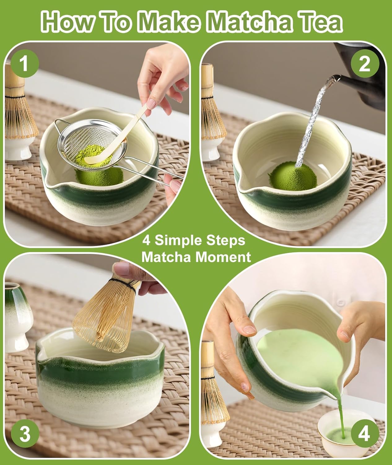 JBER Matcha Whisk Set, Ceramic Matcha Set Includes Bowl & Holder, Bamboo Whisk (Chasen), Sifter, Scoop, Spoon & Rest - 7PCS Matcha Kit Gift for Matcha Lovers & Beginners, Gradient Pink