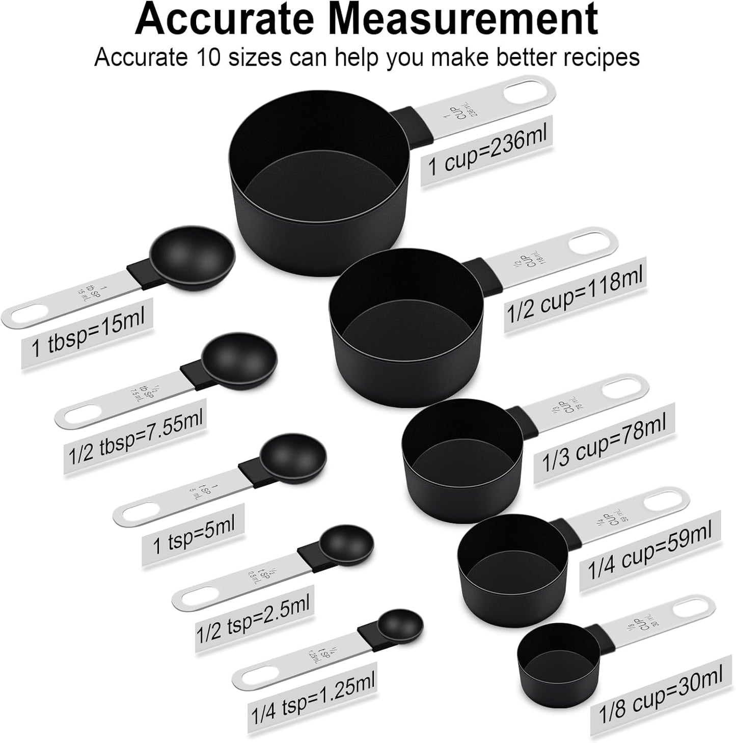 Measuring Cups and Spoons Set, 10 Pieces Nesting Measure Tools, Kitchen Essentials Gadgets with Stainless Steel Handle for Dry & Liquid Ingredient, Pink