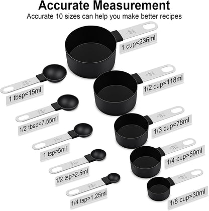 Measuring Cups and Spoons Set, 10 Pieces Nesting Measure Tools, Kitchen Essentials Gadgets with Stainless Steel Handle for Dry & Liquid Ingredient, Pink