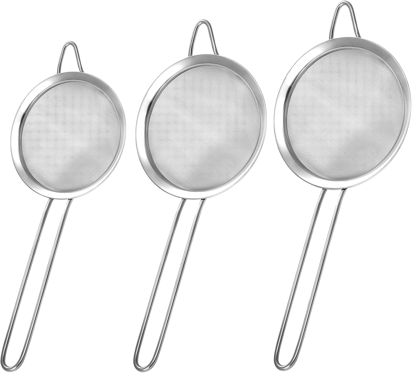 2 Pack Fine Mesh Strainer, Small Stainless Steel Sieves with Handles, for Steeping Loose Leaf Tea, Straining Cocktail, Juice and Sifting Flour, Powdered Sugar (2pcs)