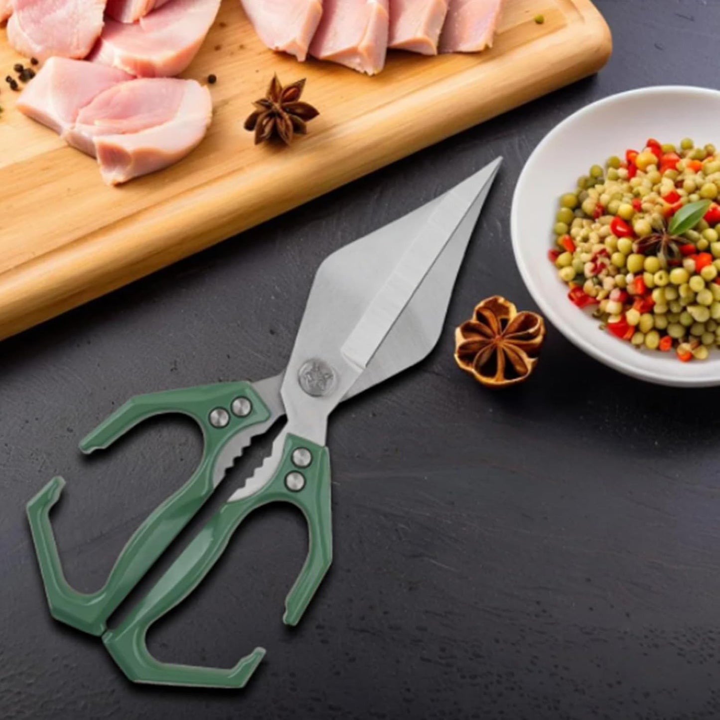Multifunctional Heavy-Duty Kitchen Shears,Ultra Sharp Stainless Steel Poultry Shears,Multipurpose Food Scissors for Chicken, Meat,Fish, Vegetables,Bone Cutting(Silver)