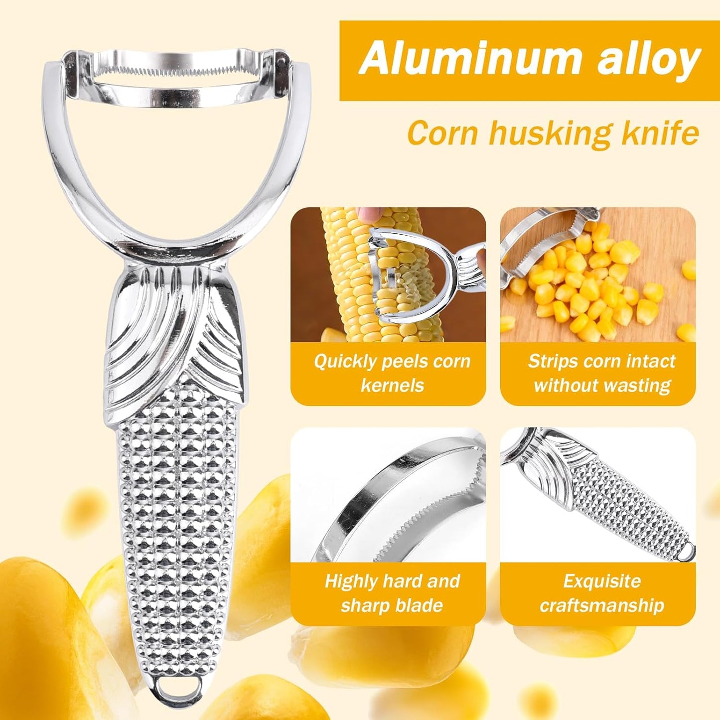 Corn Peeler, Aluminum Stainless Alloy Cobb Kernel Remover Stripping Tool with Non-Slip Handle Stripper & Cutter shucker gobbler Husker Sheller Thresher for Corn on the Cob Kitchen Chef Salads