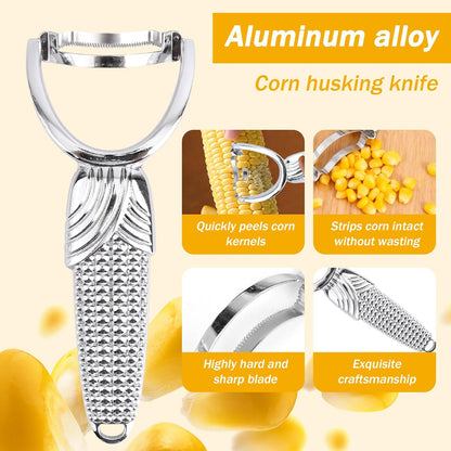 Corn Peeler, Aluminum Stainless Alloy Cobb Kernel Remover Stripping Tool with Non-Slip Handle Stripper & Cutter shucker gobbler Husker Sheller Thresher for Corn on the Cob Kitchen Chef Salads