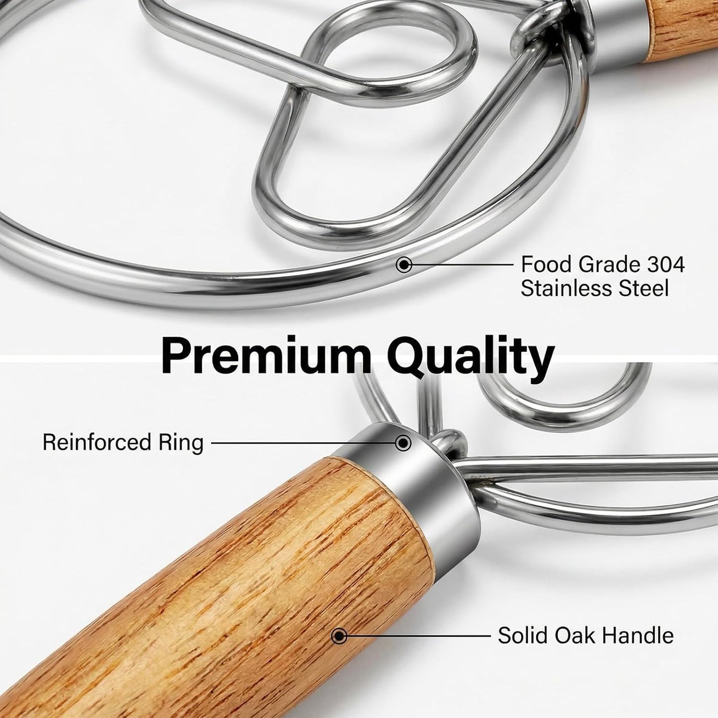 TEEVEA Danish Dough Whisk Stainless Steel for Sourdough Pizza and Bread Baking
