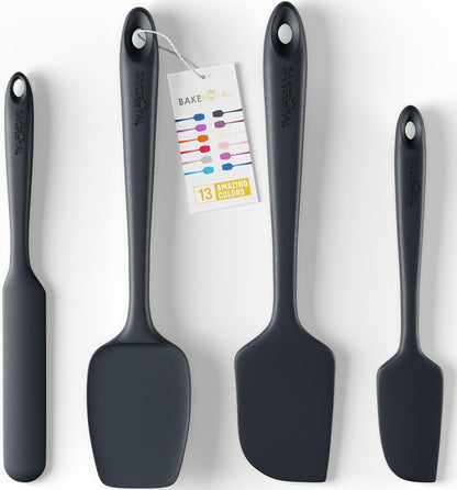 BakeRoyal Silicone Spatula Set - 4-Piece Rubber Spatulas Silicone Heat Resistant 600°F for Everyday Task - Seamless Design Kitchen Spatulas for Nonstick Cookware - Royal Blue