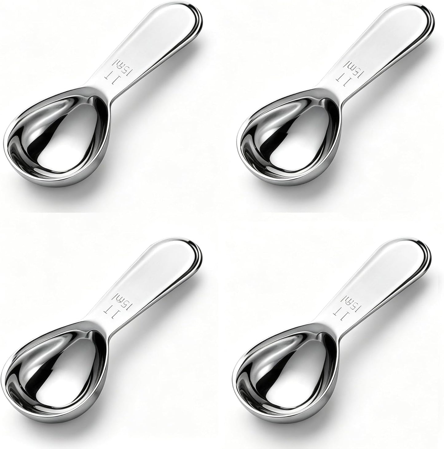 4-Pack Coffee Scoop – 1 Tablespoon (15ml) Stainless Steel Measuring Spoons, Compact Short Handle for Ground Coffee, Tea, and Powder
