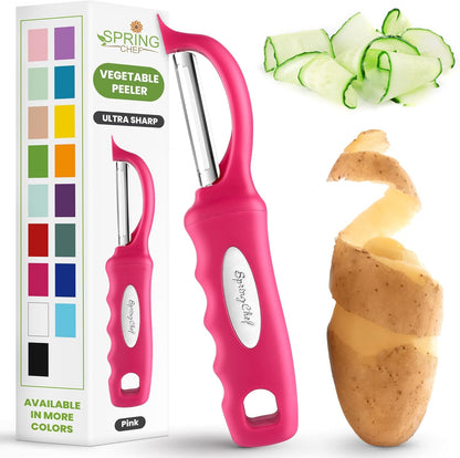 Spring Chef Premium Swivel Vegetable Peeler, Soft Grip Handle and Ultra Sharp Stainless Steel Blades - Perfect Kitchen Peeler For Veggie, Fruit, Potato, Carrot, Apple - Pink Lemonade