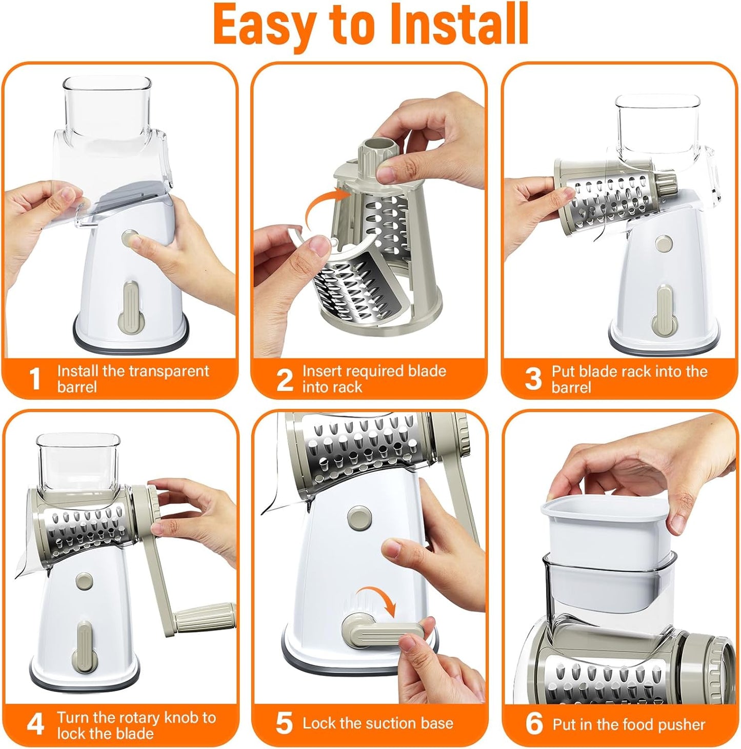 SpaceHacks Rotary Cheese Grater Hand Crank, with 5 Blades for Chopper Shredder Spiralizer Slicer for Vegetable Cheese Fruit, Food Chopper for Kitchen with Blades Storage Box & Suction Base (Black)
