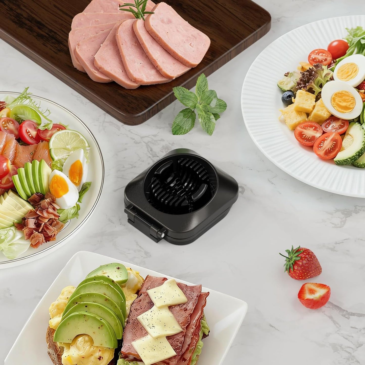 Egg Slicer for Hard Boiled Eggs Egg Cutter Strawberry Slicer Heavy Duty Aluminium Tomato Slicer Stainless Steel Wire Egg Slicer Dicer with 3 Slicing Styles, Easy to Clean