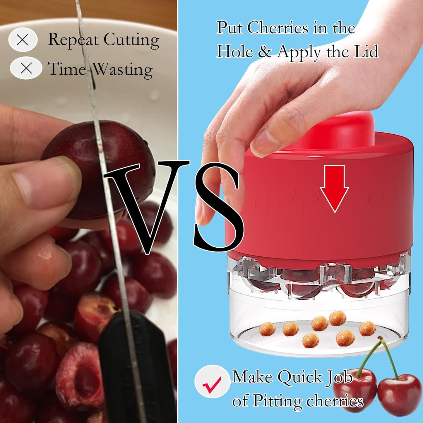 Cherry Pitter Tool ， Olive and Cherry Pitters Corer Remover with 7 Individual Holes, Fruit Pit Remover for Cherry, Multi-Function Cherries Stoner Seed Remover Tool for Making Cherry Jam (Red)