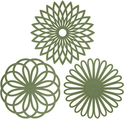 ME.FAN Silicone Trivet Mat - Kitchen Hot Pads for Pots & Dish - Insulated Teapot Trivet - Flexible, Durable, Non-Slip Large Coasters 3 Set Black