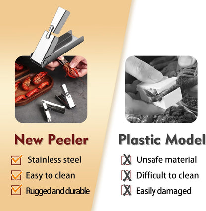 2025 New Stainless Steel Crawfish Peeler Tool，Crawfish Quick Peeler，Efficient Easily Peeling Shrimp Tails，Clean Convenient and Smart Seafood Sheller Tool for Families and Restaurants
