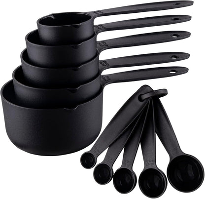 Plastic Measuring Cups and Spoons Set of 11, Kitchen Measuring Cups and Spoons Set for Dry & Liquid Ingredients, 5 Measuring Cups & 6 Measuring Spoons Set for Cooking & Baking Color Pink