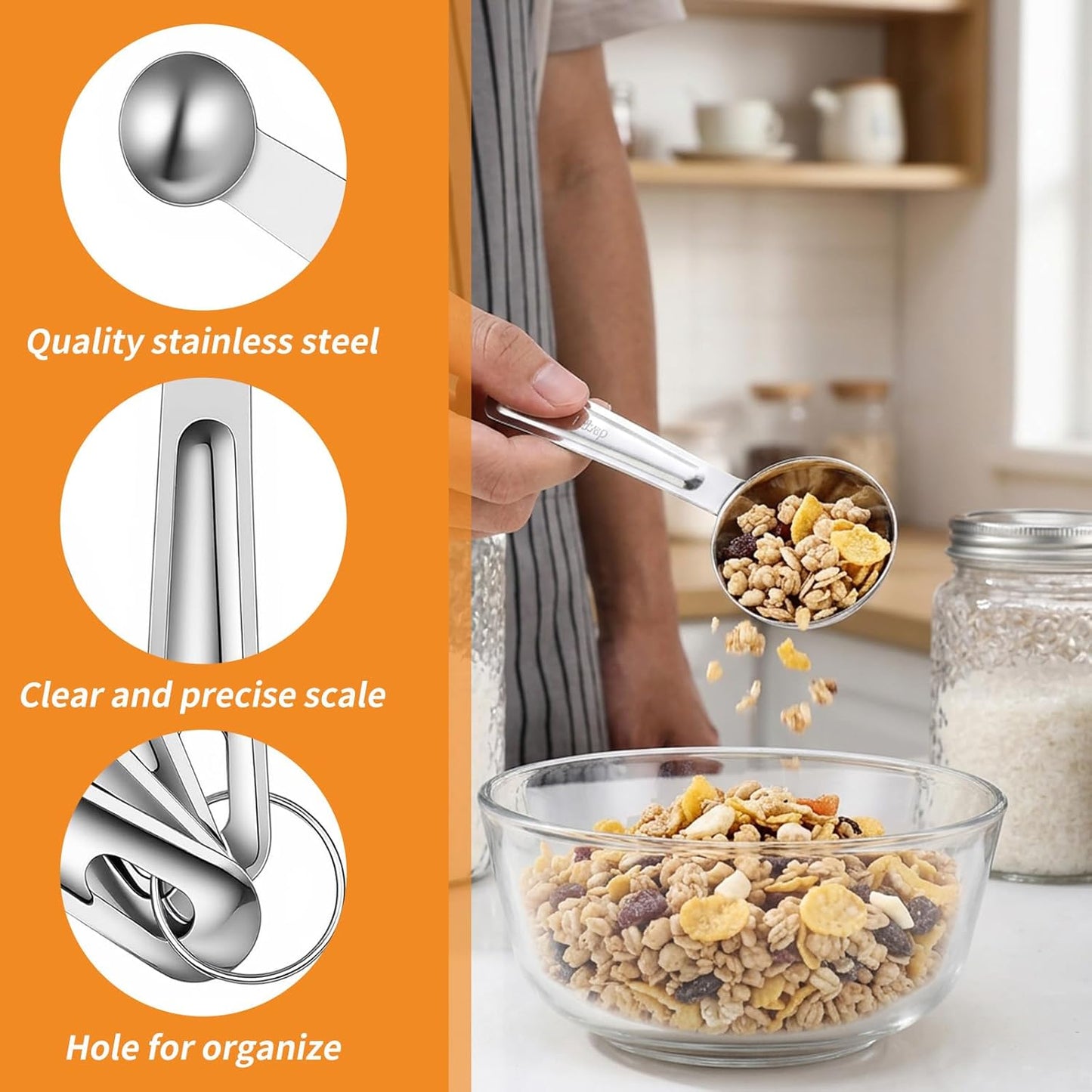 4Pcs Stainless Steel Measuring Spoons Set Metal Teaspoon Measuring Spoons Set, Table Spoon Measure Spoon for Coffee, Teaspoon Scoop Kitchen Gadgets Cooking