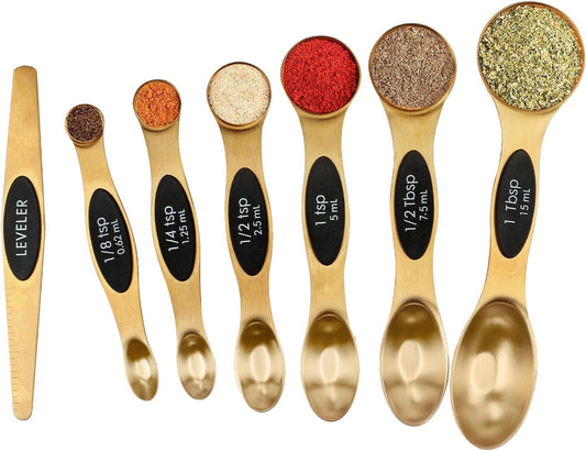 Magnetic Measuring Spoons Set Stainless Steel with Leveler, 8pcs Multicolors Measuring Cups Set for Baking, Measuring Cups and Spoon Set Kitchen Gadgets Apartment Essentials Fits in Spice Jars