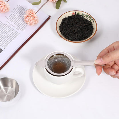 2 PCS Matcha Sifter, Small Fine Mesh Strainer Metal Micro Sifter Mini Cocktail Strainer with Base Stainless Steel Sieve with Handle for Tea, Juicing, Coffee, Cocktail, Powdered Sugar
